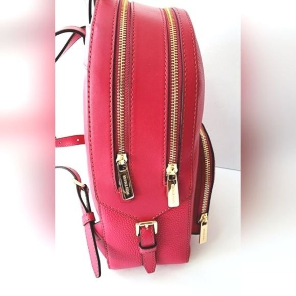 Michael Kors JACEE Carmine Pink LEATHER Backpack & Card Case BUNDLE NWT! - Picture 5 of 15